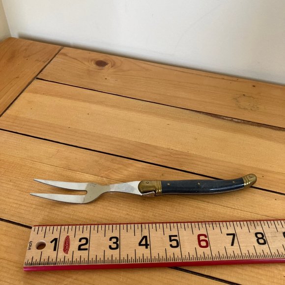 Laguiole The Bee Stainless Carving Fork Blue Handle with Brass INOX France - Picture 3 of 7